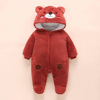 0-12M Baby Rompers Cute Bear Toddler Girls Overall Jumpsuit Winter Warm Hooded Cotton Baby Boys Romper Infants Crawling Clothing