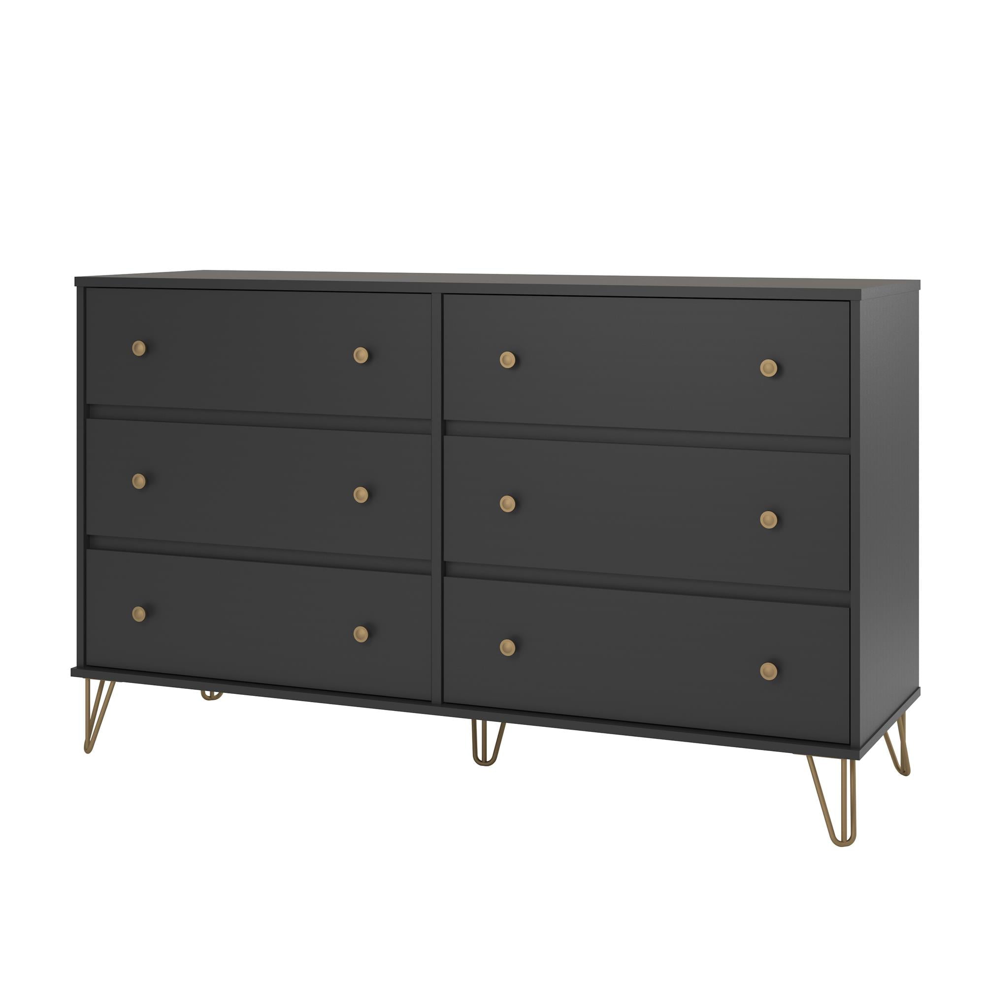 Novogratz Owen Mid-Century modern 6 drawer dresser, Black