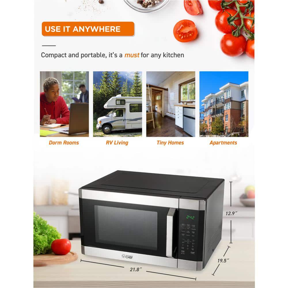 Commercial CHEF 218 in Width 16 cu ft Stainless SteelBlack 1100Watt Countertop Microwave Oven