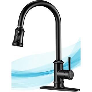 Lukvuzo Single Handle Pull Down Sprayer Kitchen Faucet with 3 Modes  Deck Plate for 1or 3 Holes 360 Rotation in Matte Black HDSA11FS011