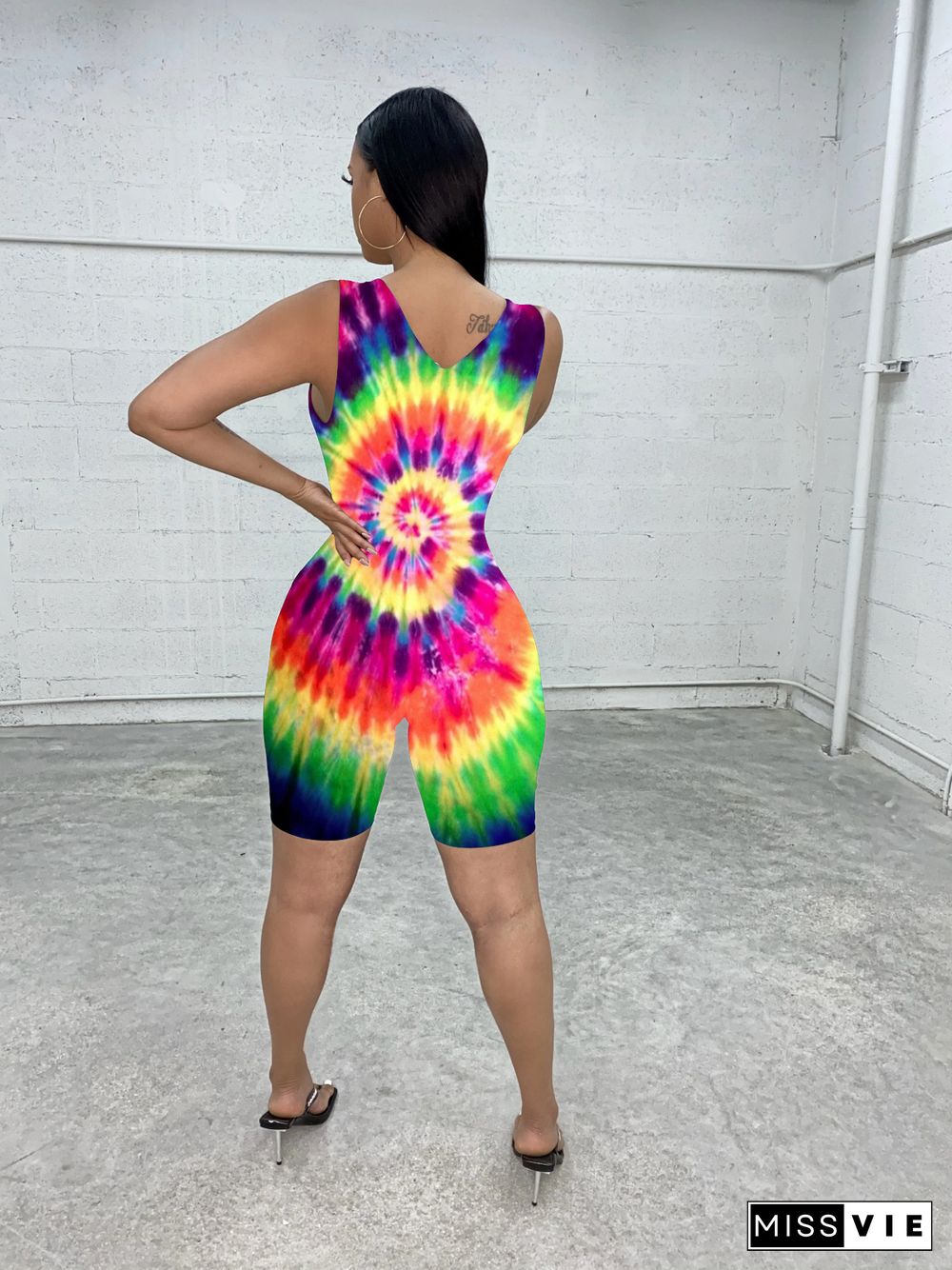 Vogue Tie-dye Sleeveless Sexy Onesies Romper