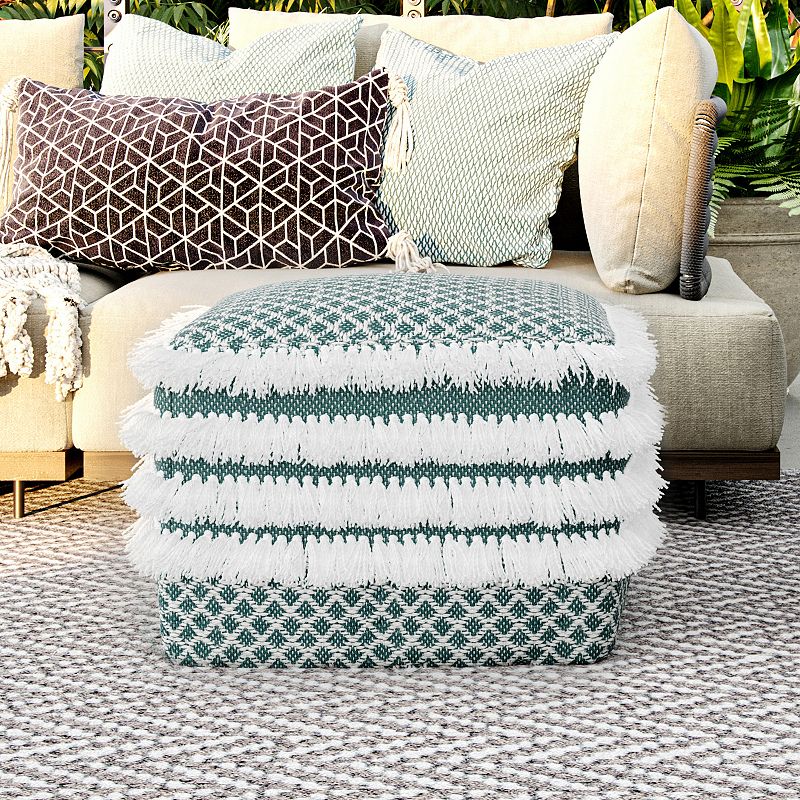 Simpli Home Leah Square Woven Indoor / Outdoor Pouf