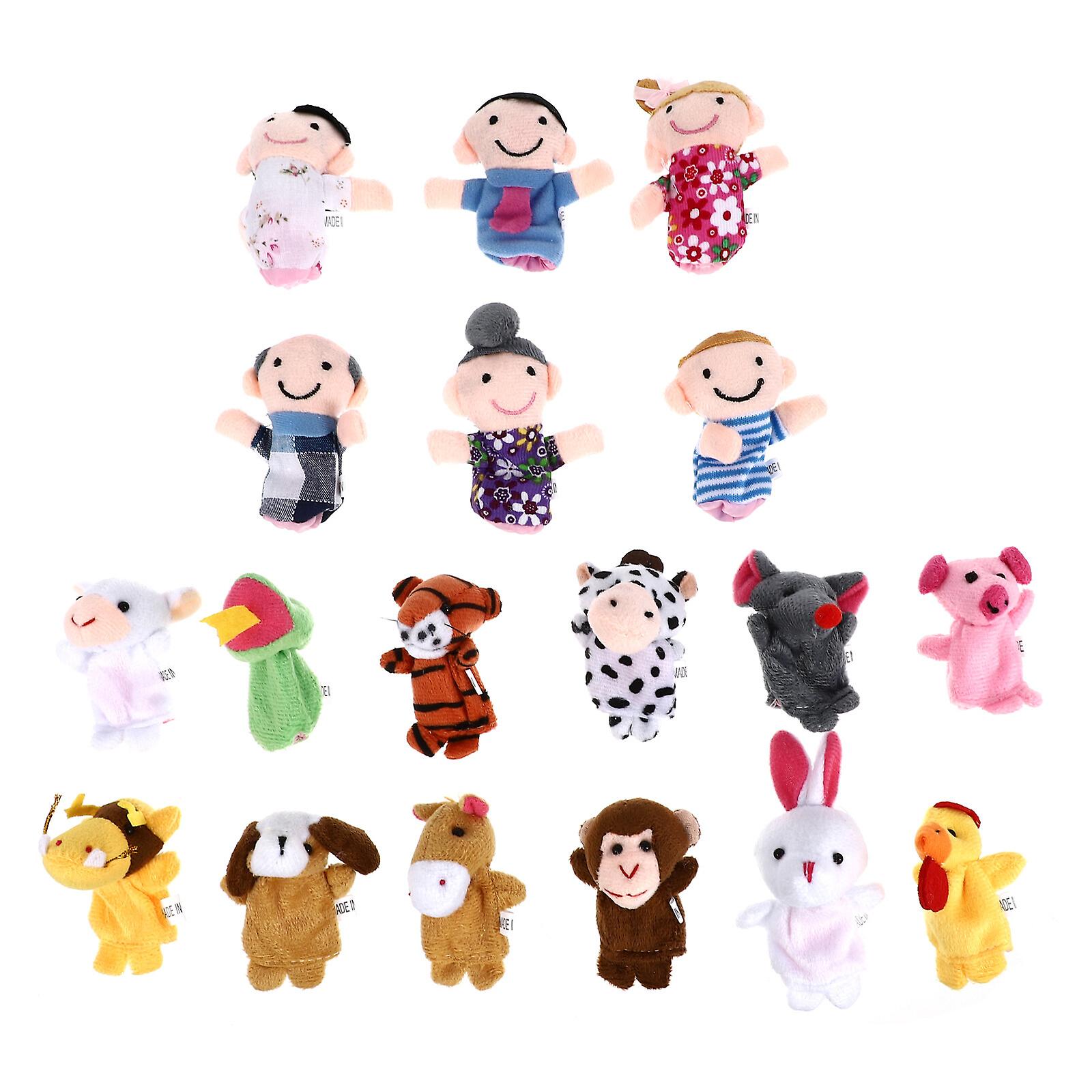 18pcs Educational Toys Finger Puppets Story Time Finger Puppets 12 Animals(mixed Style) and 6 People Family Members Play House Accessories