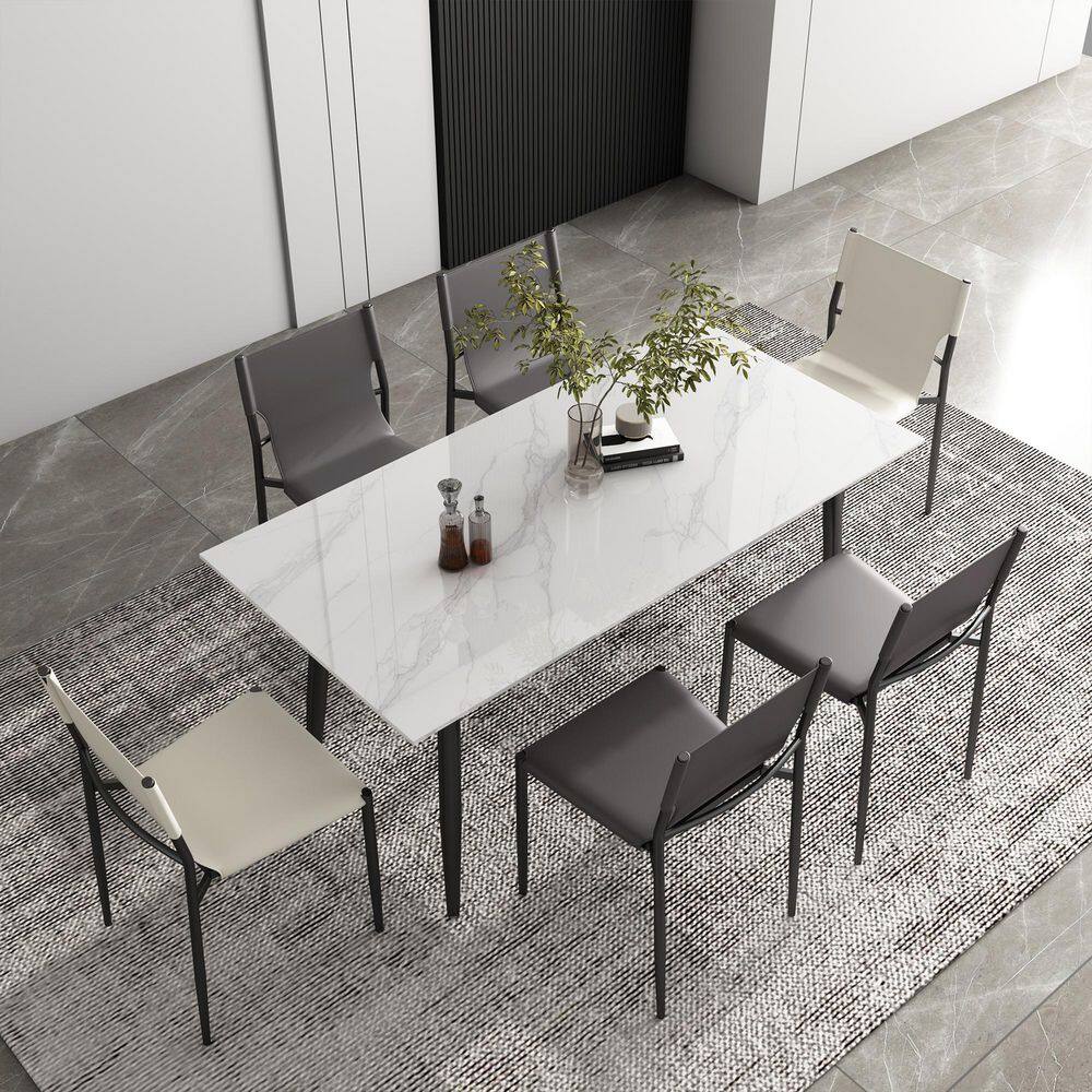 THE RIGHT PATH 62.9 in. to 94.4 in. Rectangle White Stone Extendable Dining Table 160ZDCZ#W