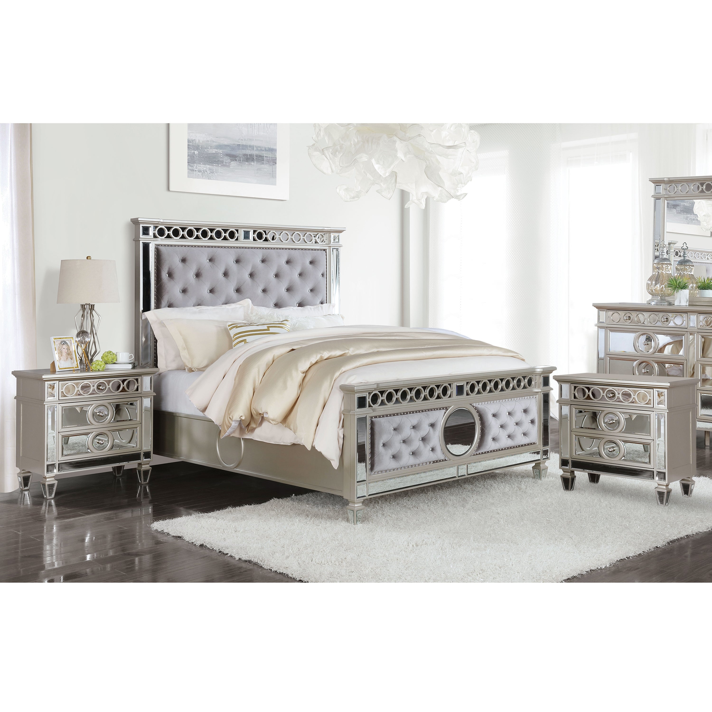 Furniture of America Alyah Champagne 3-piece Bed and Nightstands Set - - 34196424