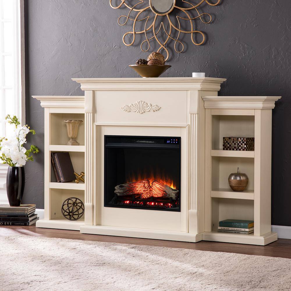 Southern Enterprises Parekah 70.25 in. Touch Panel Electric Fireplace in Ivory HD054131