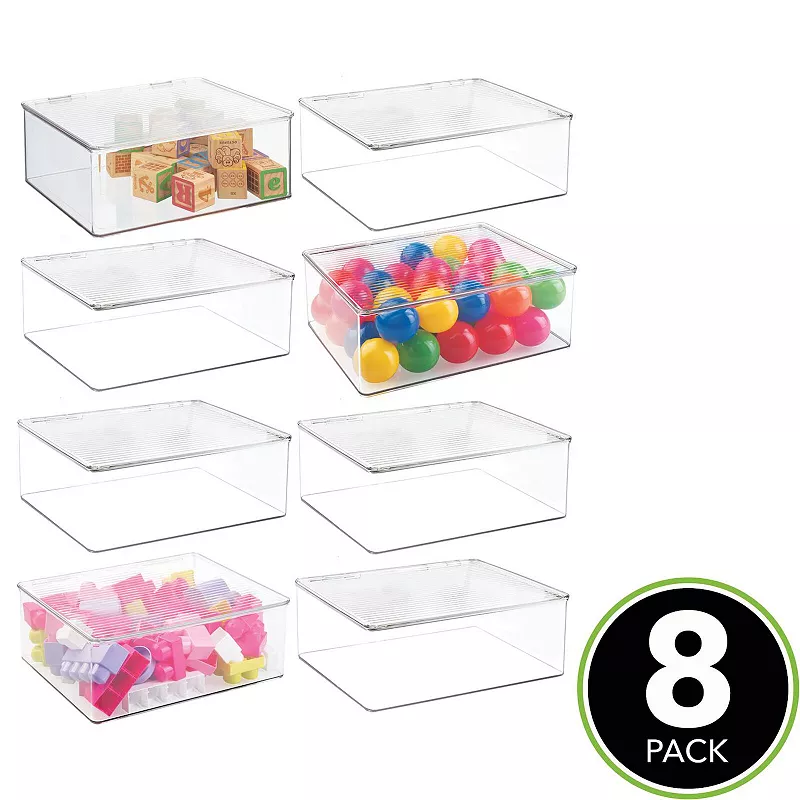 mDesign Plastic Stackable Toy Storage Bin with Attached Lid - 8 Pack