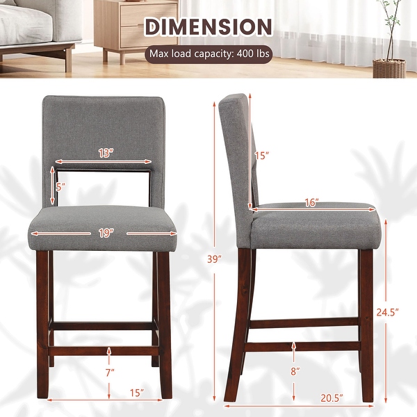 Gymax 4-Piece Linen Fabric/PVC Leather Counter Height Bar Stool Set w/