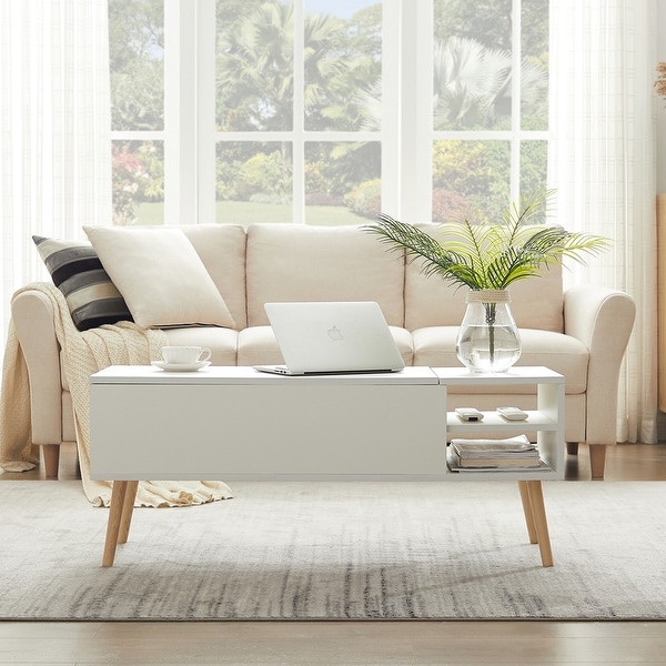 Wood Lift Top Coffee Table w/ Hidden Storage Compartments and Shelves