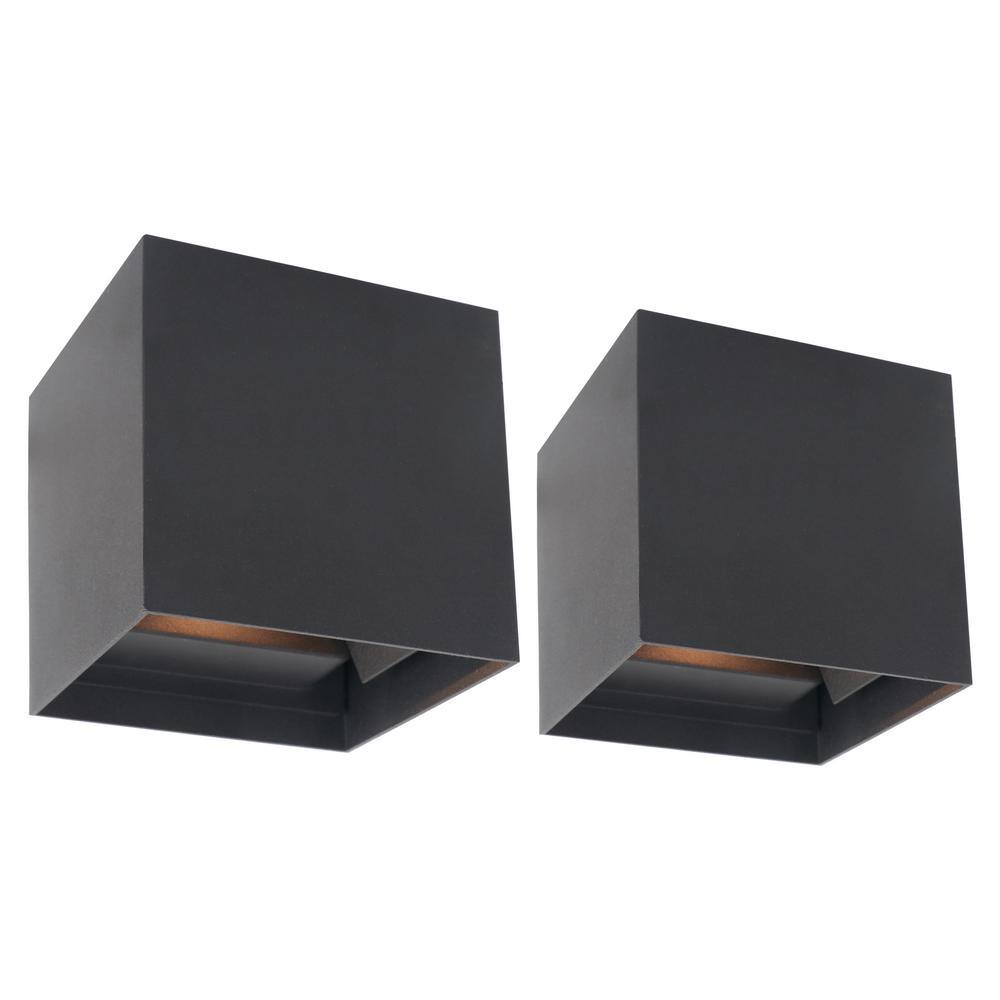 C Cattleya 2-Light Matte Black Aluminum Cube LED Outdoor Wall Sconce with Adjustable Light Beam (2-Pack) CA2194-2W