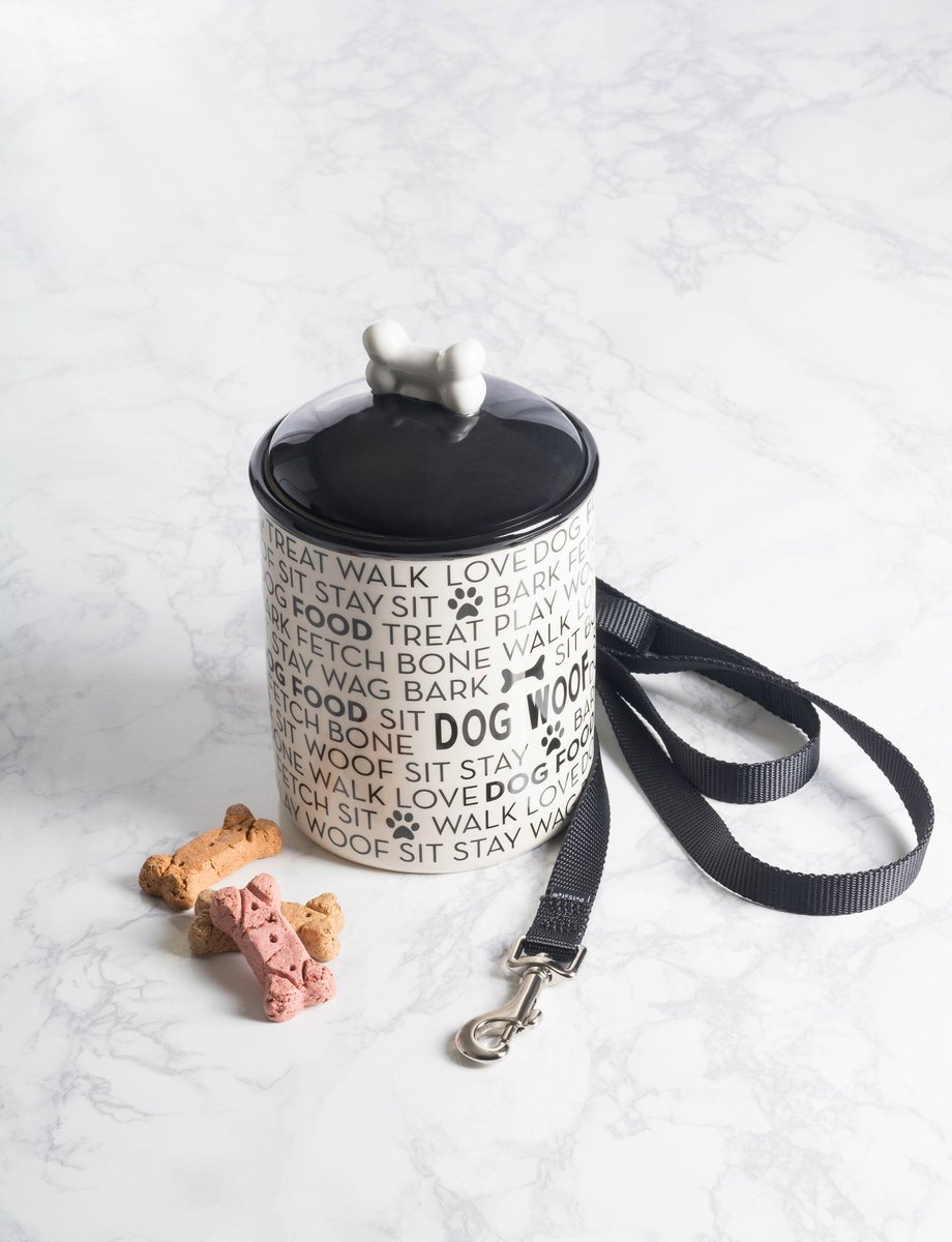 Bone Dry Text Print Ceramic Dog Treat Canister