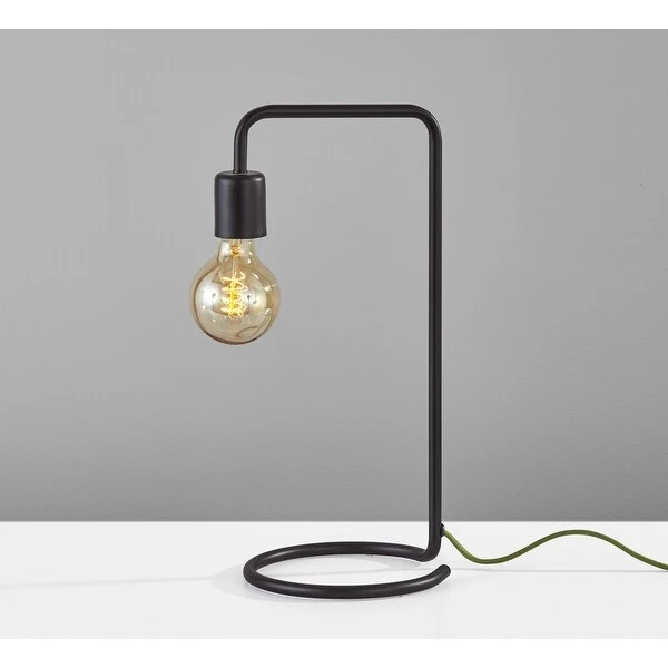 Industrial Matte Black Finish Metal Desk Lamp with Vintage Edison Bulb - 7.25 x 9 x 16.5