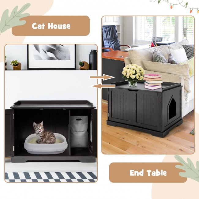 Cat Litter Box Cabinet Furniture Cat Washroom Storage Bench Black