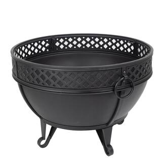 Pleasant Hearth Gable 28 in. W x 25.5 in. H Round Steel Wood Burning Black Fire Pit with Poker OFW003R