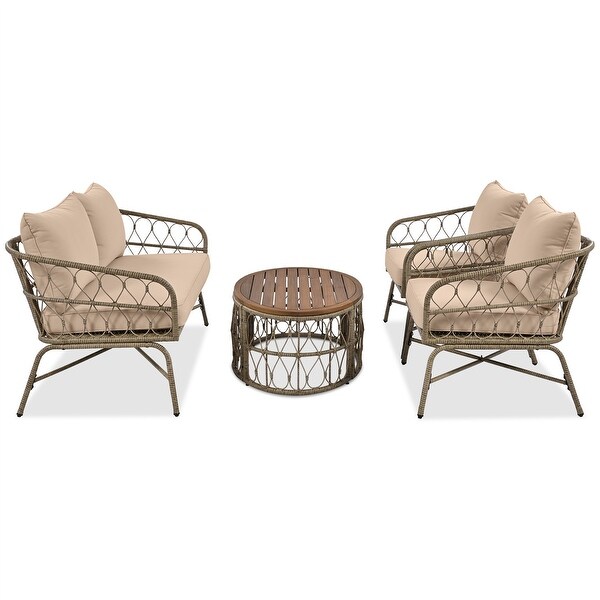 4Piece Outdoor Patio Conversation Sofa Set with Cushion，Coffee Table