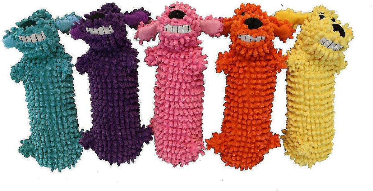 Multipet Loofa Floppy Water Bottle Buddies Squeaky Plush Dog Toy， Color Varies