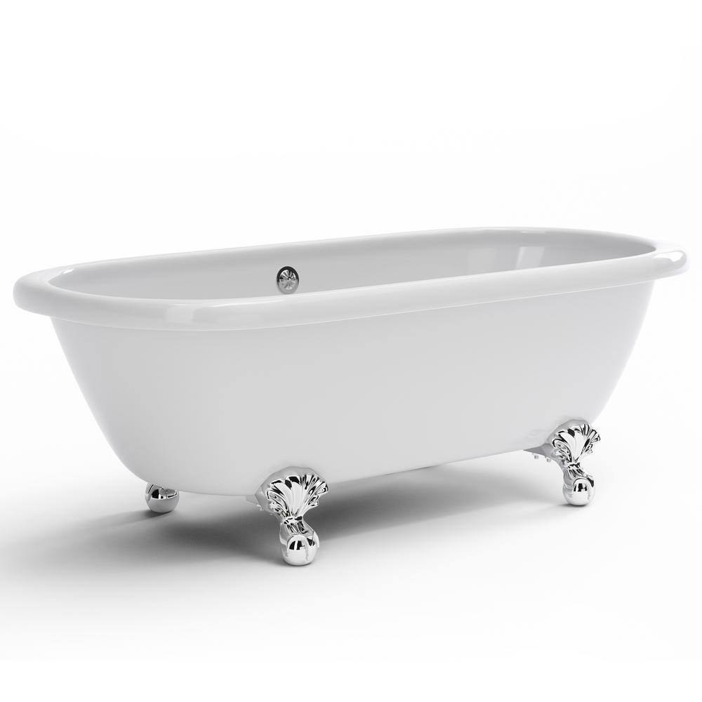 PELHAM  WHITE W-I-D-E Series Dalton 60 in. Acrylic Clawfoot Bathtub in White Ball-and-Claw Feet Drain in Polished Chrome PW82024-PC