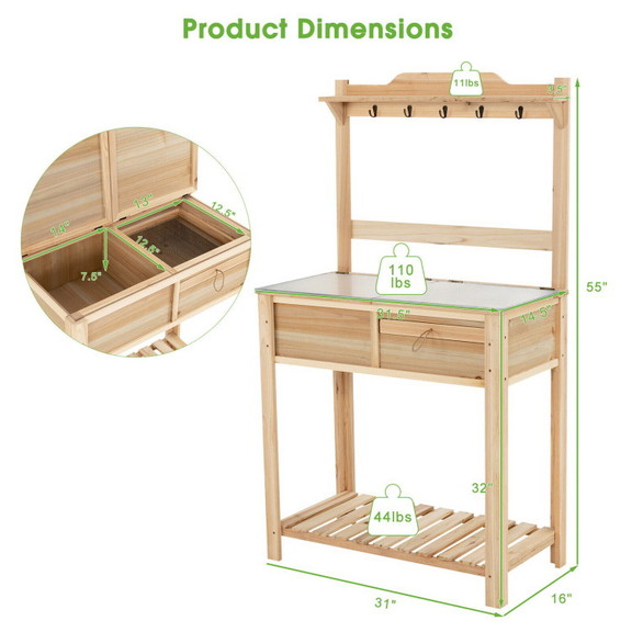 Costway 57842910 Outdoor Garden Potting Bench Tabl...