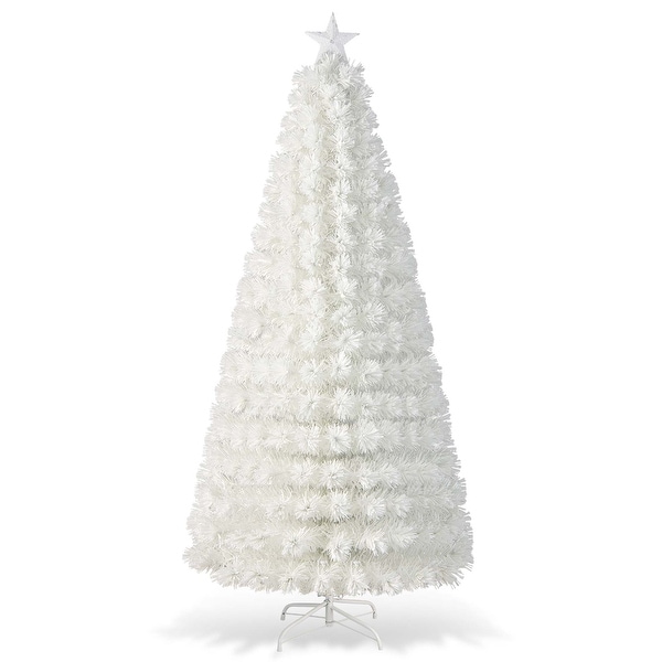 Costway 5FT/6FT/7FT PreLit Christmas Tree Fiber Optic SnowFlocked