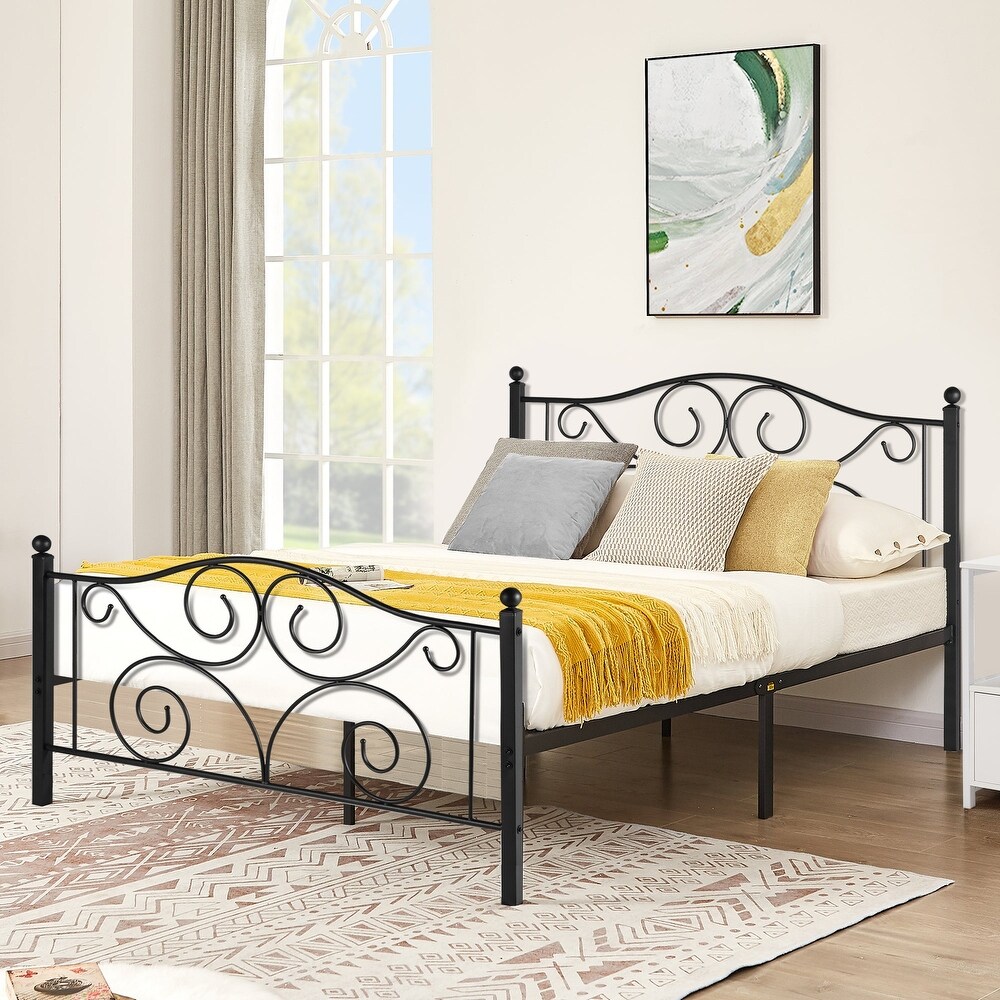 Classic Black Scroll Metal Platform Bed Frame