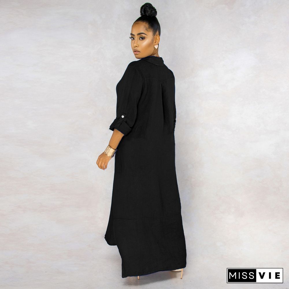 Autumn Long Sleeve Button Lapel Shirt Maxi Dress