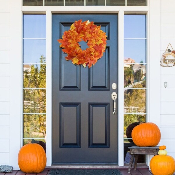 Autumn Splendor: 24Inch Silk Maple Leaf Wreath for Front Door