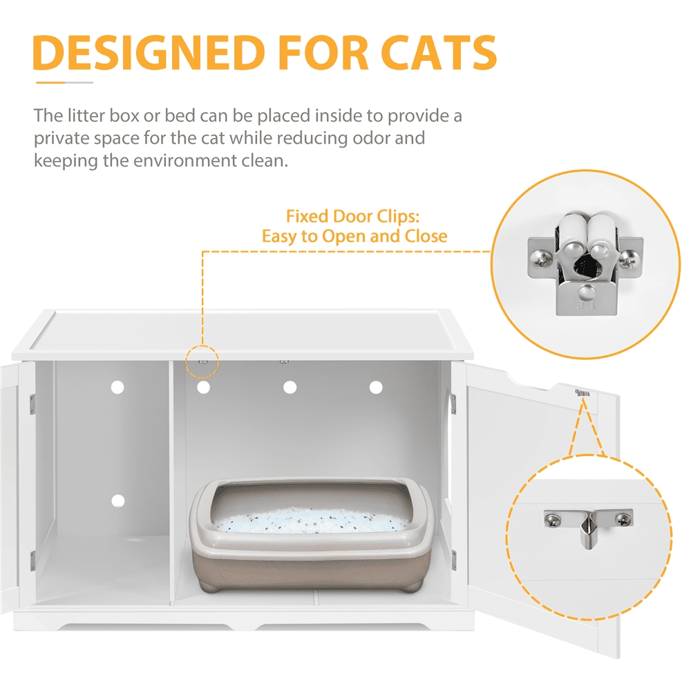 Topeakmart Wooden Cat Litter Box Enclosure with Partition Wall， White