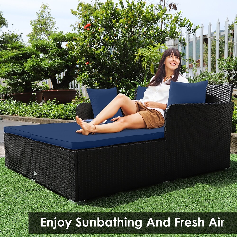 Costway Outdoor Patio Rattan Daybed Pillows Cushioned Sofa Furniture   See details