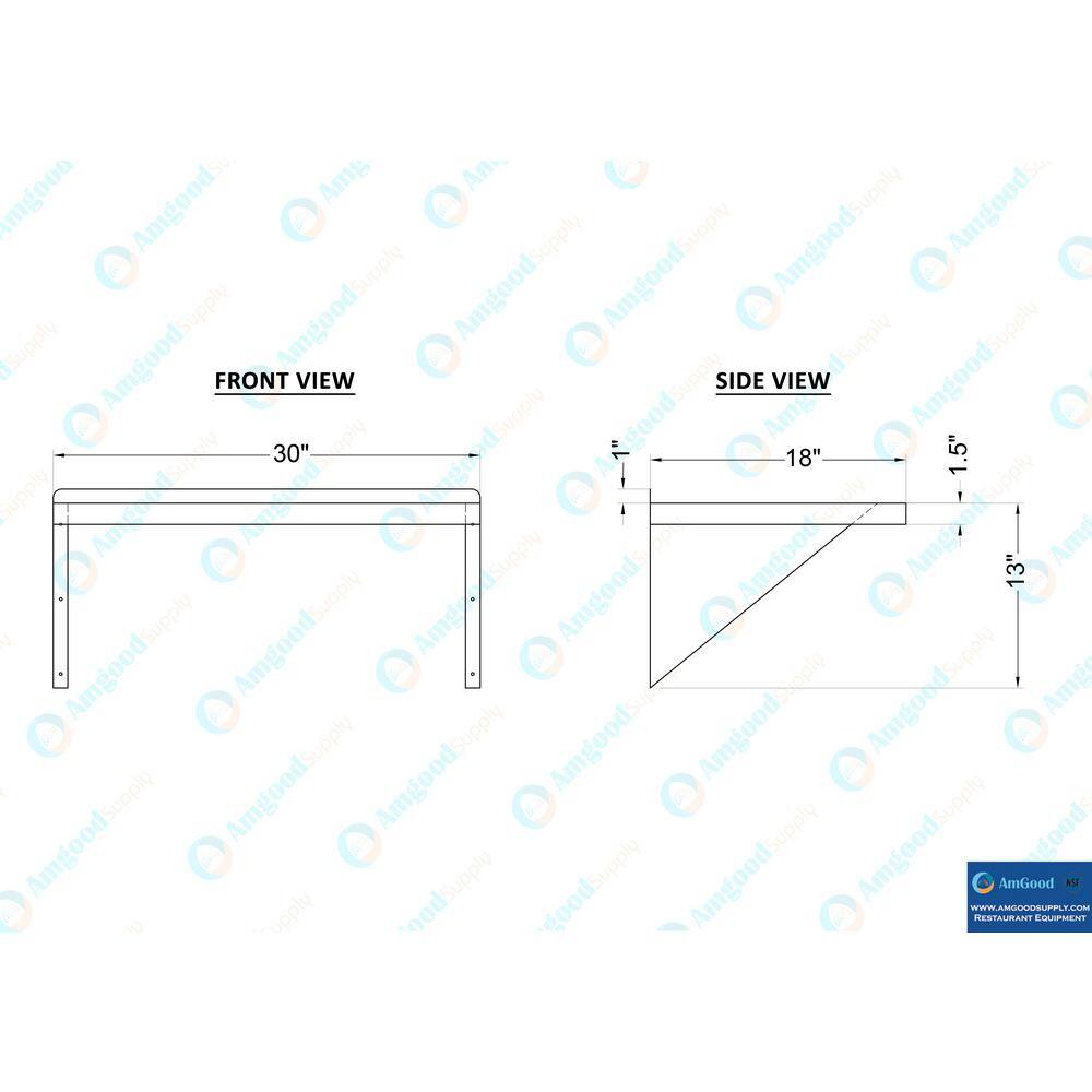 AMGOOD 18 in. W x 30 in. D Stainless Steel Wall Shelf Square Edge. Kitchen Restaurant Garage Laundry Decorative Wall Shelf AMG WS-SQ-1830