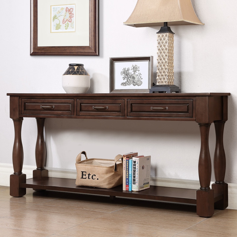 63inch Long Wood Console Table with 3 Drawers and 1 Bottom Shelf