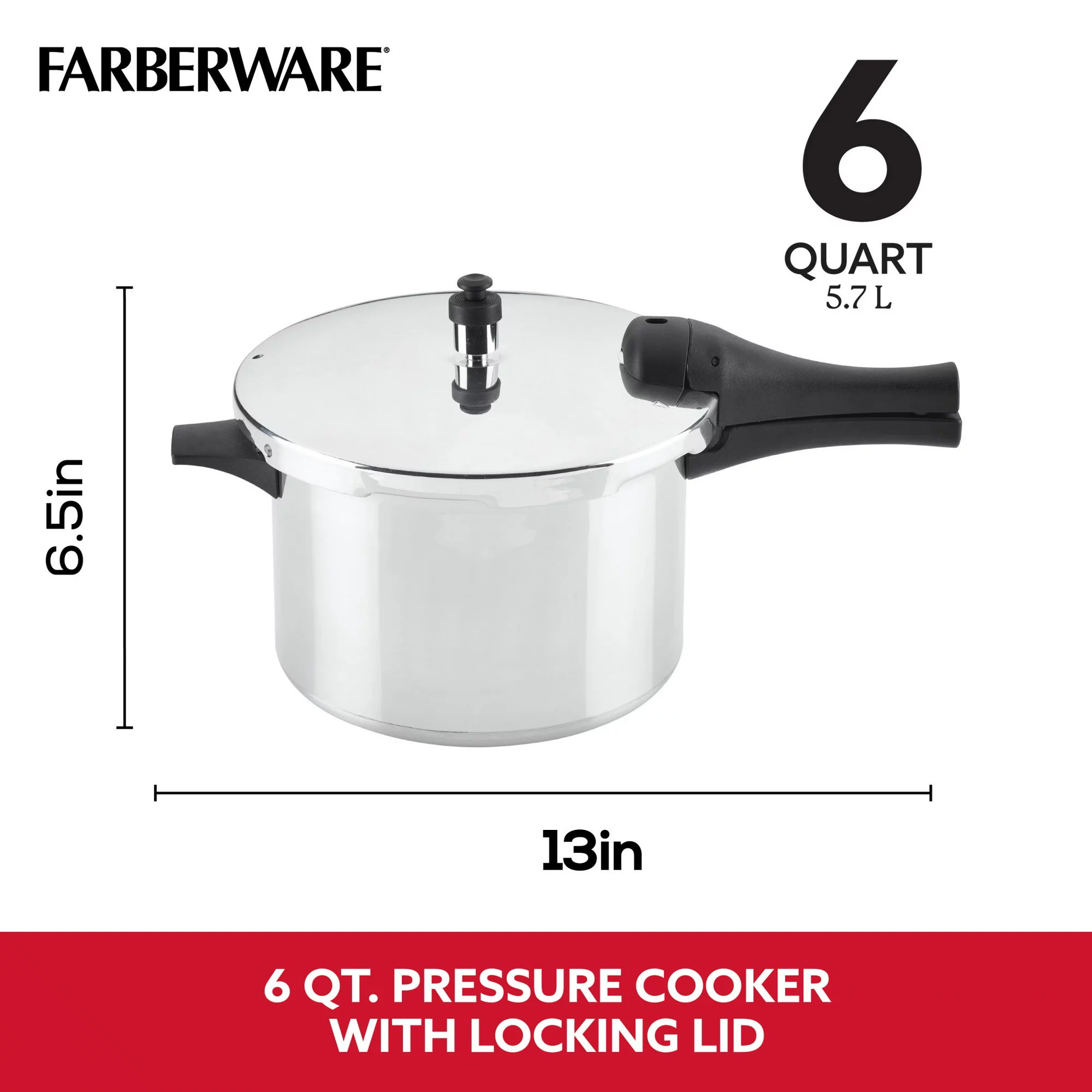 Farberware 6-Quart Aluminum Stovetop Pressure Cooker， 15 PSI