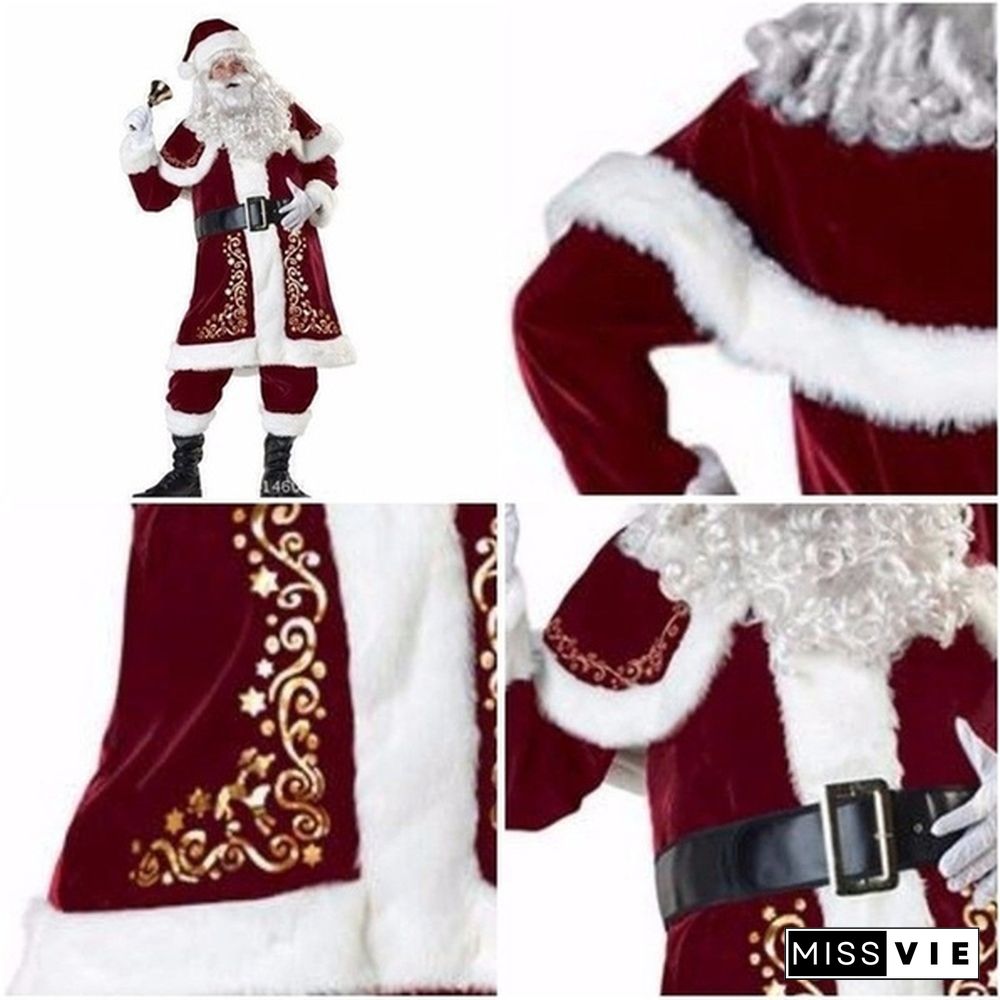 Christmas Cosplay Party Velvet Long Sleeve Robe Santa Claus Costumes for Adult Women/Men Luxury Christmas Princess Queen Party Long Dress