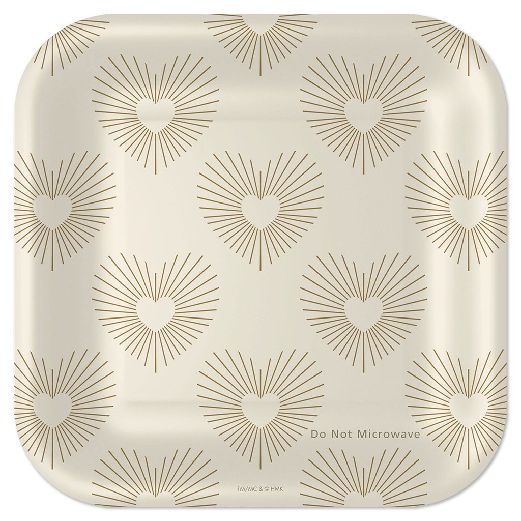 Hallmark  Gold Hearts on Ivory Square Dessert Plates, Set of 8