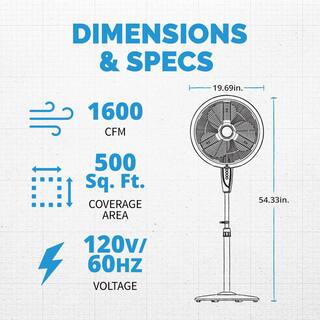 NewAir 18 in. 3-Speed Wide-Angle Oscillating Outdoor Misting Fan and Pedestal Fan for Cool Down 500 sq. ft. - Black FMF2K5BK00