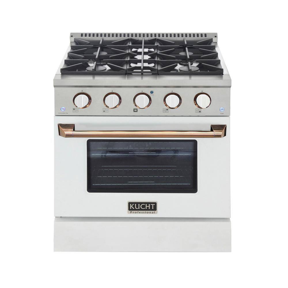 Kucht Custom KNG Color 30 in. 4.2 cu. ft. Propane Gas Range with Convection Oven in White with White Knobs and Gold Handle KNG301LP-W-GOLD