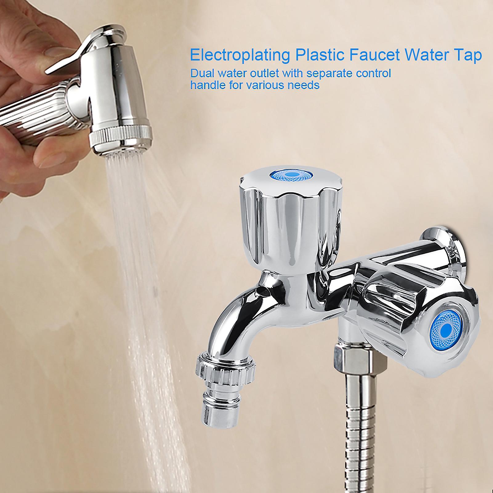 Electroplating Plastic Washing Machine Cold Water Faucet Sink Basin Water Tap with Double Spout andamp; Shutter Handle G1/2