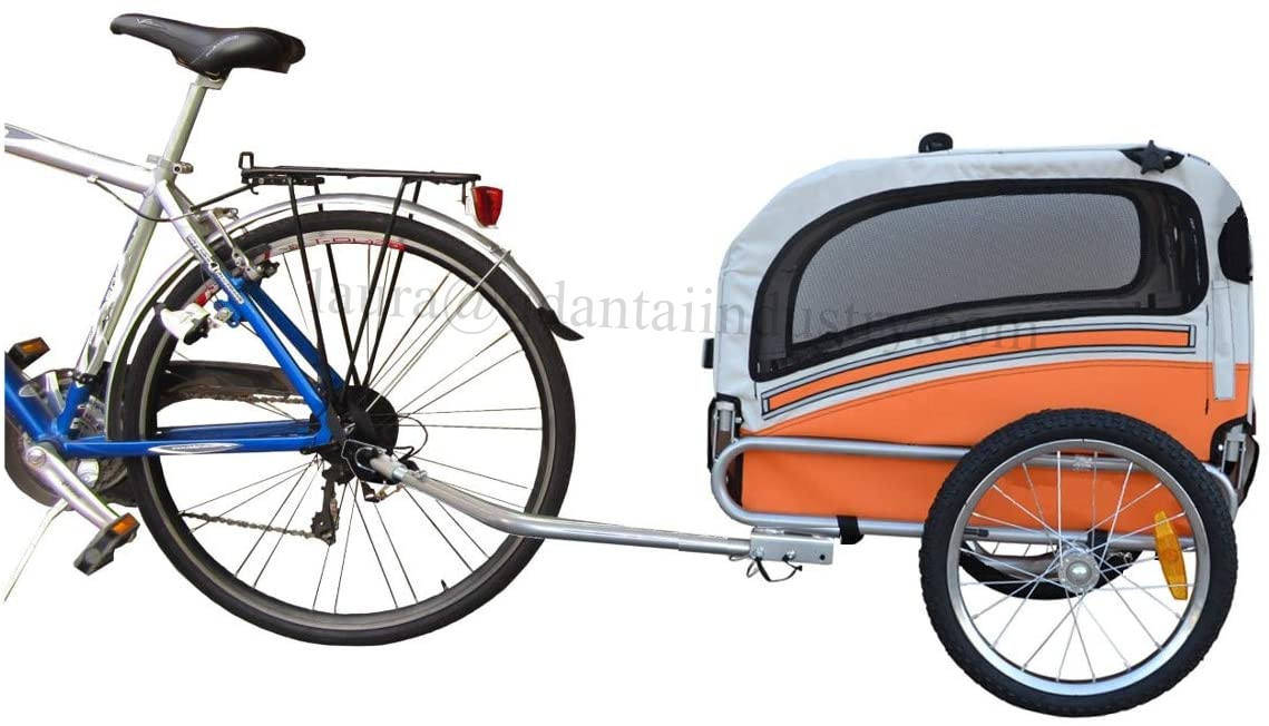 Dog Bike Trailer Foldable Tow Behind Pet Bicycle Trailer Dog Cat Travel Carrier Cycling with Hitch Safety Flag Orange and Brown