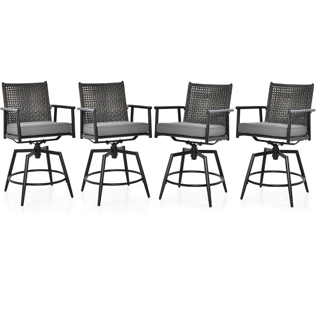 Tangkula Patio Swivel Bar Stools Set Of 4 Outdoor Counter Height Bar Chairs W Pe Rattan Back