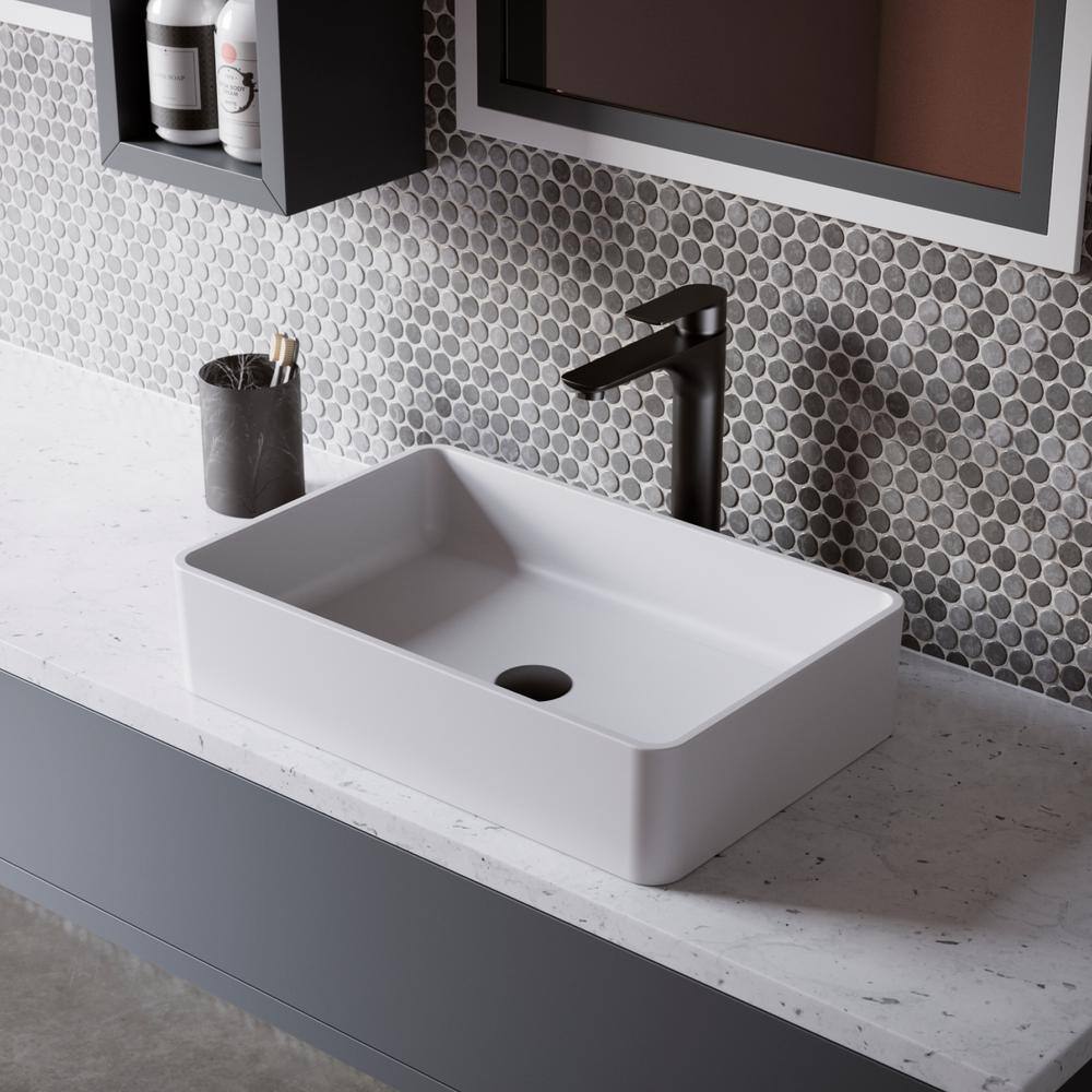 Karran Quattro 21 in. Matte White Acrylic Rectangular Vessel Sink QM176WH