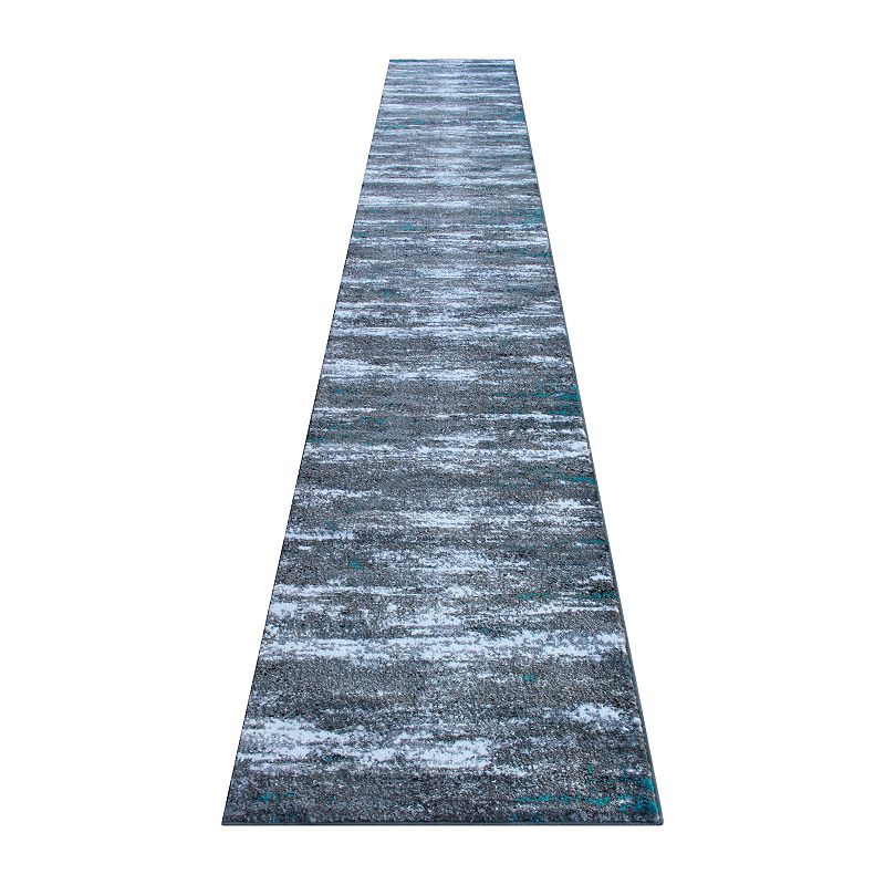 Masada Rugs Masada Rugs Stephanie Collection Modern Contemporary Design 3'x16' Area Rug Runner in Turquoise， Gray， Black and White - Design 1102