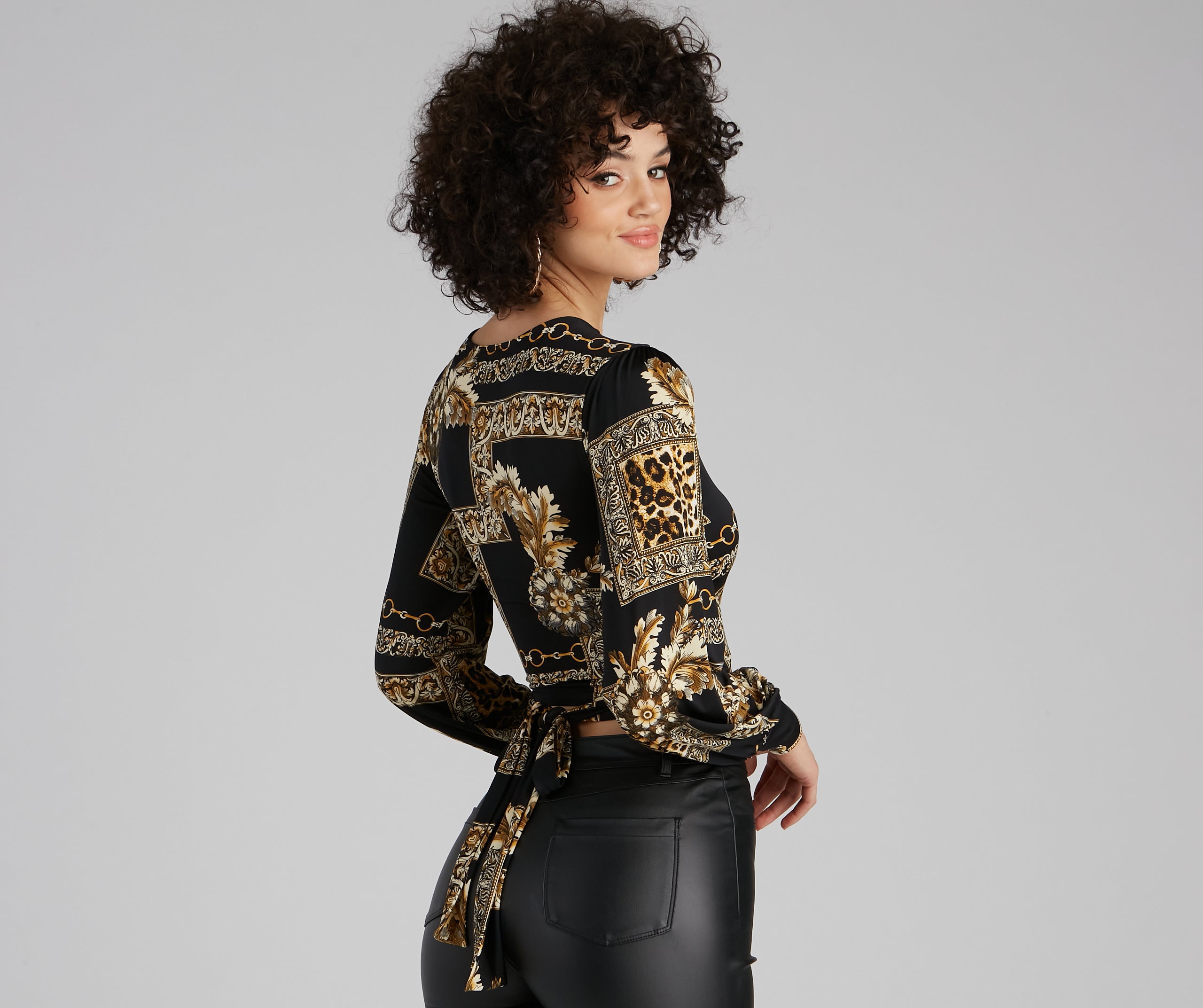 Royal Wraps Scroll Cheetah Print Top