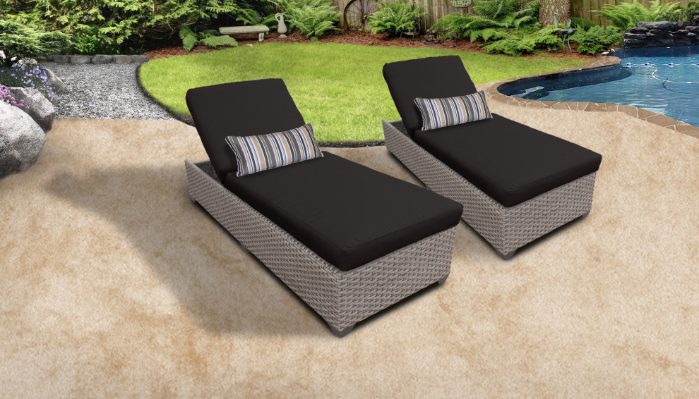 Florence Chaise Set of 2 Outdoor Wicker Patio Furniture Aruba   Tropical   Outdoor Chaise Lounges   by TKClassics  Houzz