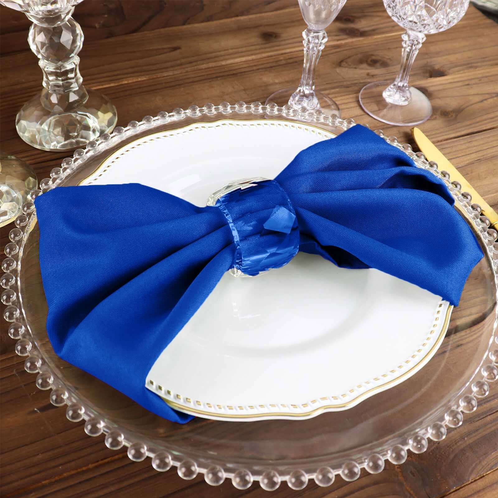 5 Pack Royal Blue Cloth Napkins with Hemmed Edges, Reusable Polyester Dinner Linen Napkins - 17