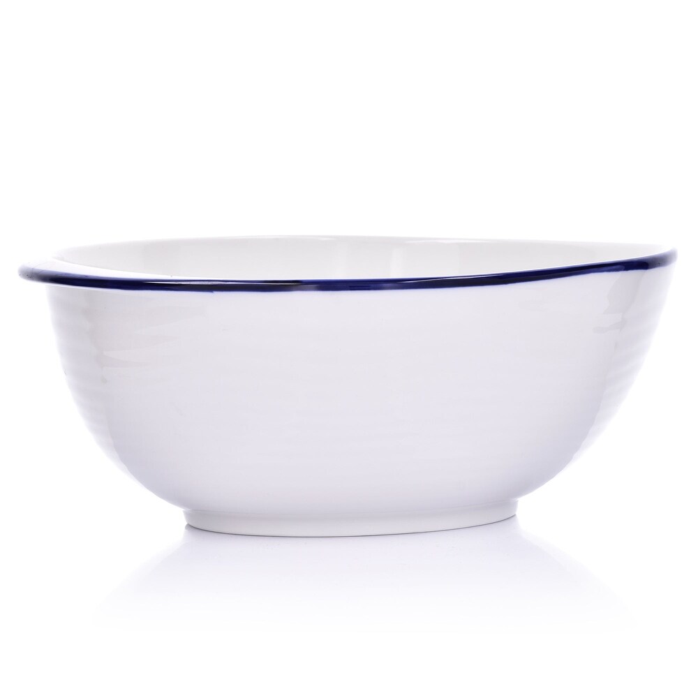 Asymmetrical 68 OZ Serving Bowl with Blue Accents