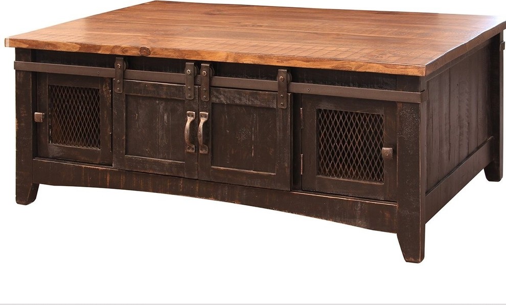 Greenview Black Solid Pine Coffee Table  Mash Doors   Rustic   Coffee Tables   by Crafters and Weavers  Houzz