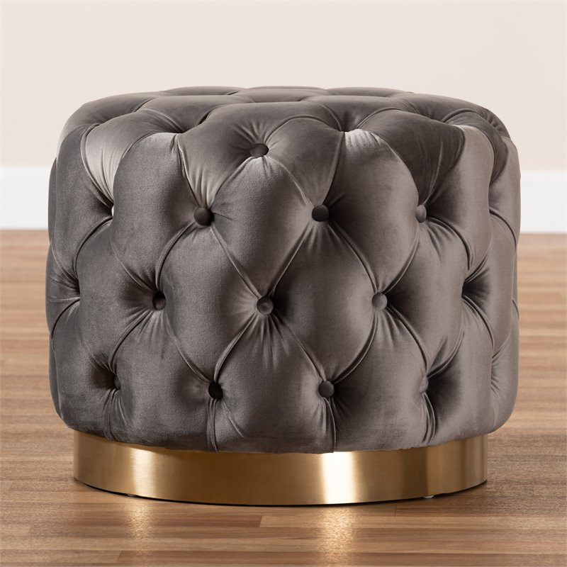 Baxton Studio Valeria Modern Tufted Velvet Ottoman in Gray and Gold   Contemporary   Footstools And Ottomans   by HedgeApple  Houzz