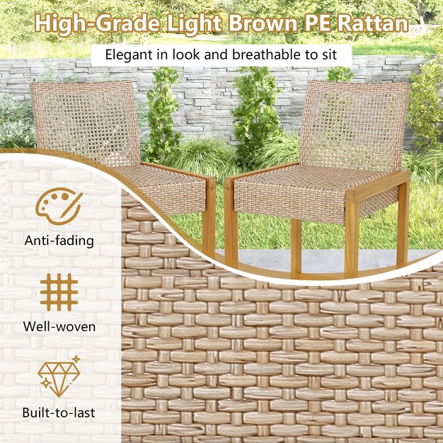 Costway Set Of 2 Patio Wood Barstools Rattan Bar Height Chairs With Backrest Porch Balcony