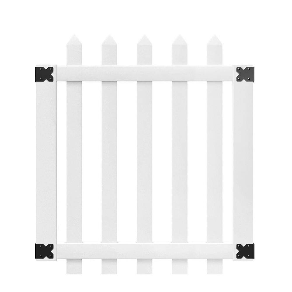 Veranda Glendale 3.5 ft. W x 4 ft. H White Vinyl Spaced Picket Fence Gate with 3 in. Pointed Pickets 181981