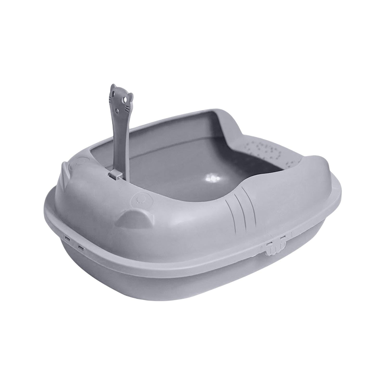 Cat Litter Box Bedpan Sand Box Container Durable Toilet Semi Enclosed Splashproof Cat Litter Tray for Rabbits， Cats， Kitty ， Gray