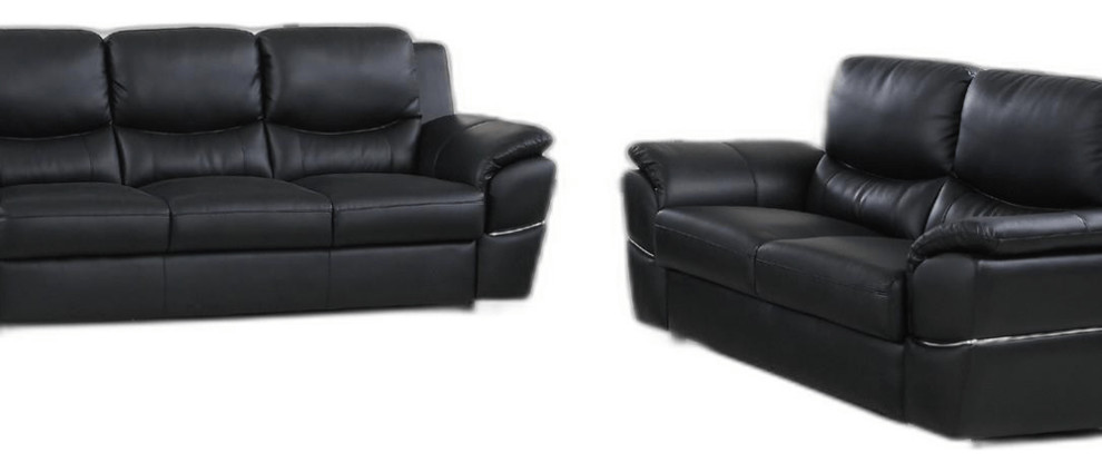 85  x27quotX 34  x27quot X 35  x27quotModern Black Leather Sofa And Loveseat   Contemporary   Living Room Furniture Sets   by HomeRoots  Houzz